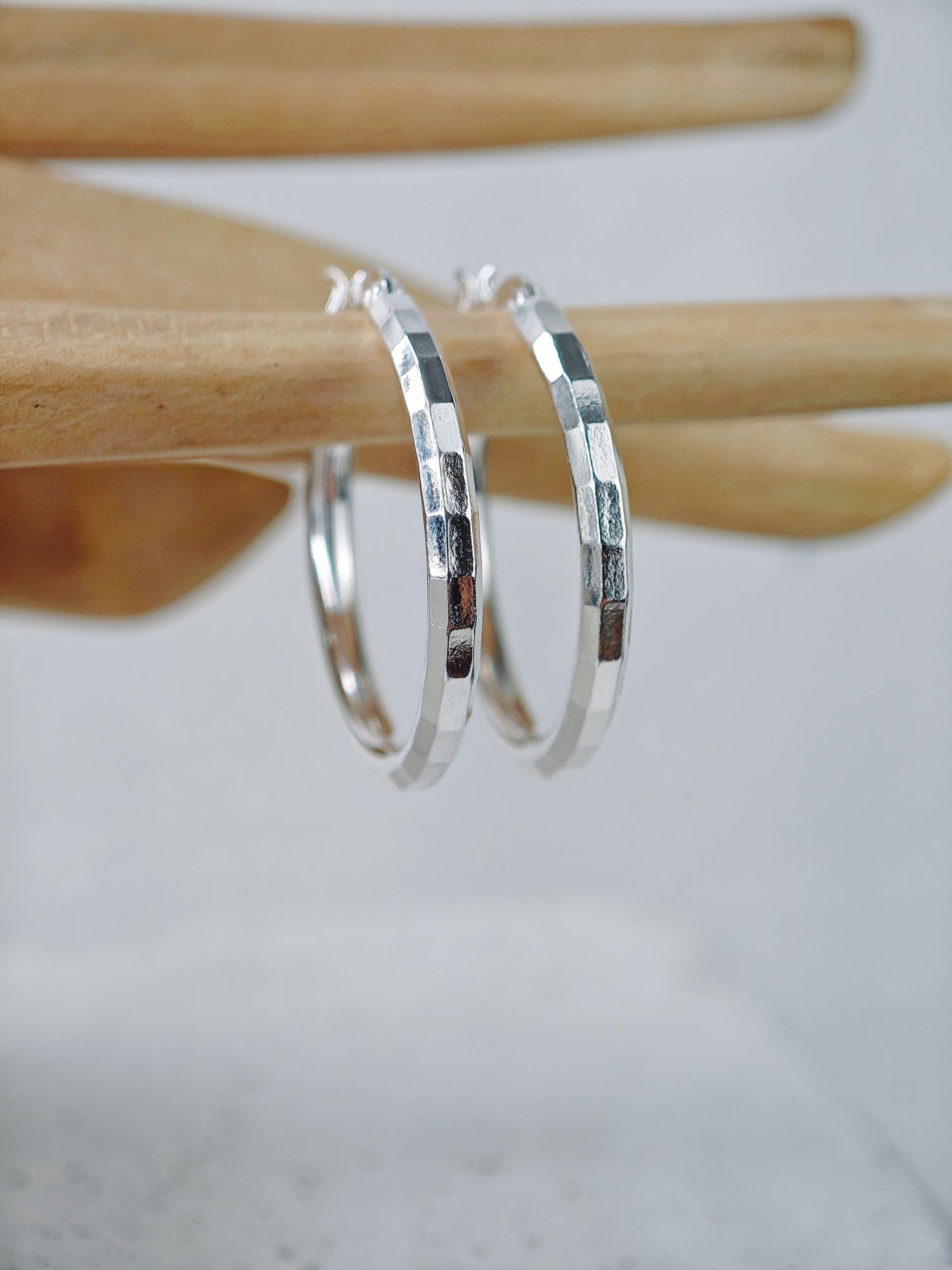 Faceted hoop earrings made of 925 silver, disco ball silver earrings