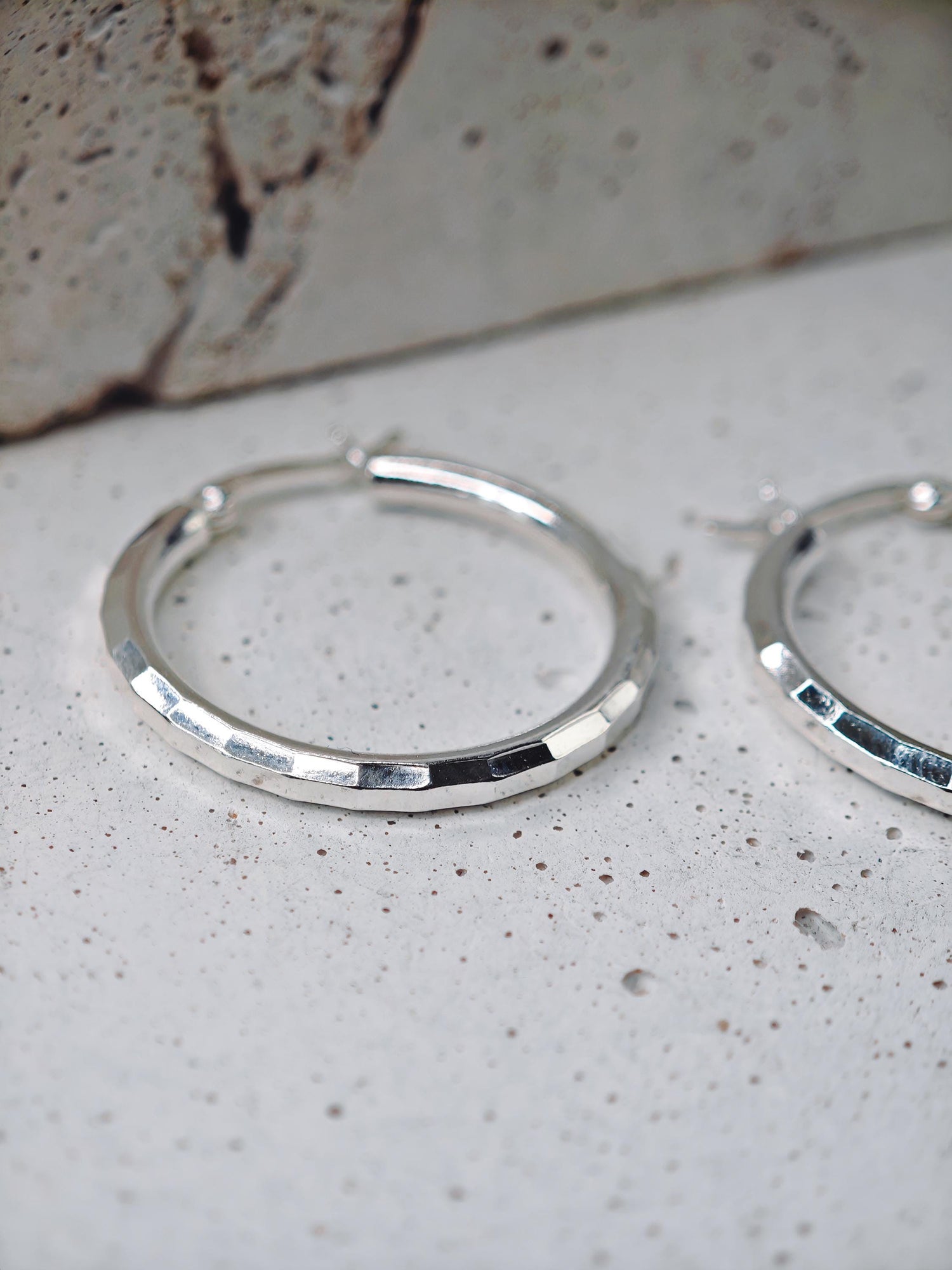 Faceted hoop earrings made of 925 silver, disco ball silver earrings