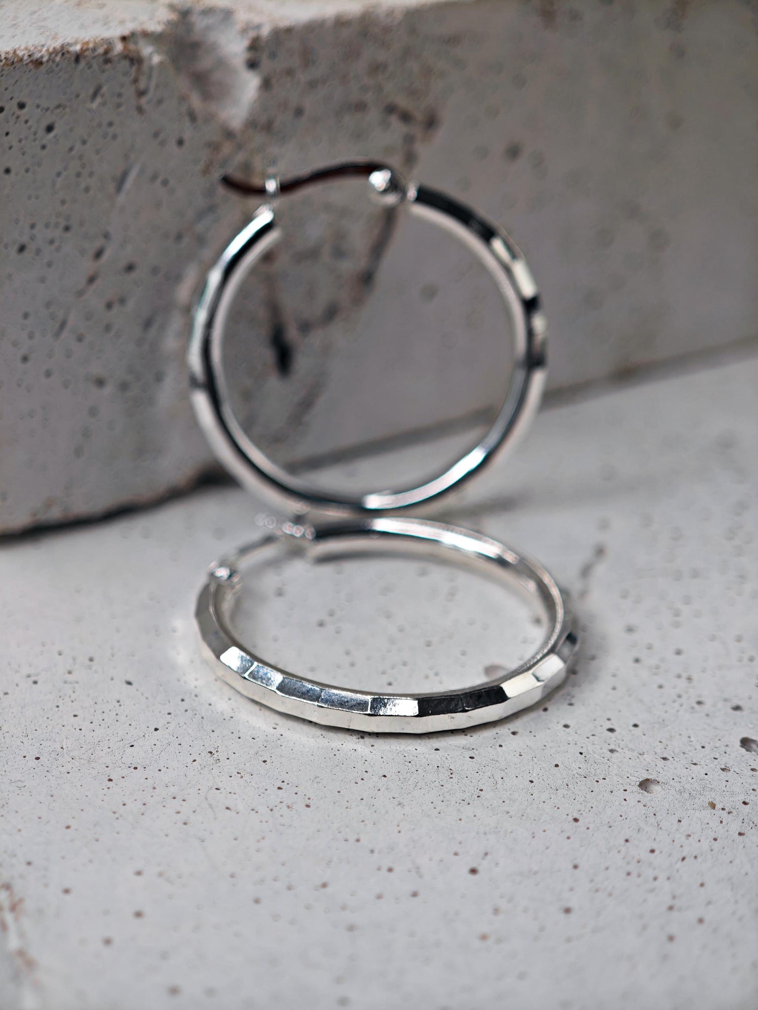 Faceted hoop earrings made of 925 silver, disco ball silver earrings