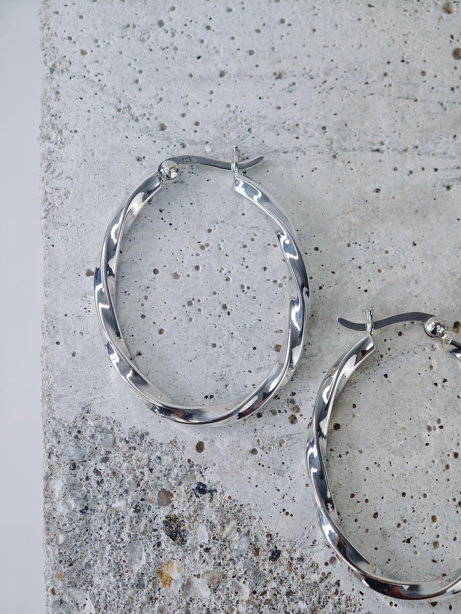Twisted oval 925 silver hoop earrings, Chunky twist sterling silver hoop earrings