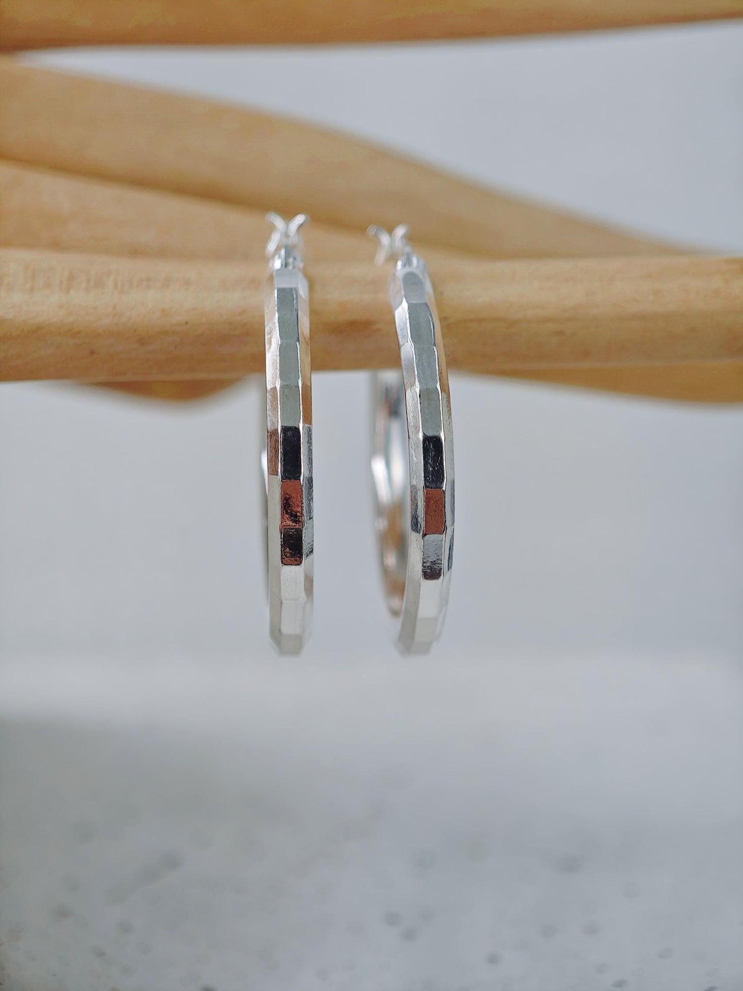 Faceted hoop earrings made of 925 silver, disco ball silver earrings