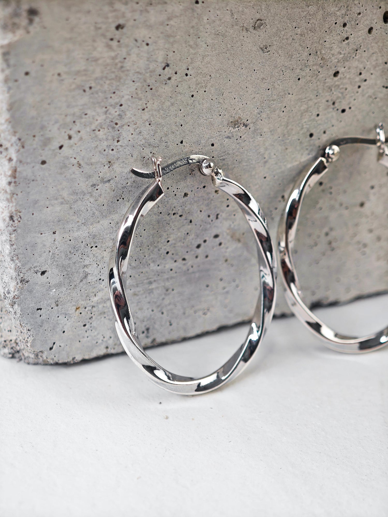 Twisted oval 925 silver hoop earrings, Chunky twist sterling silver hoop earrings
