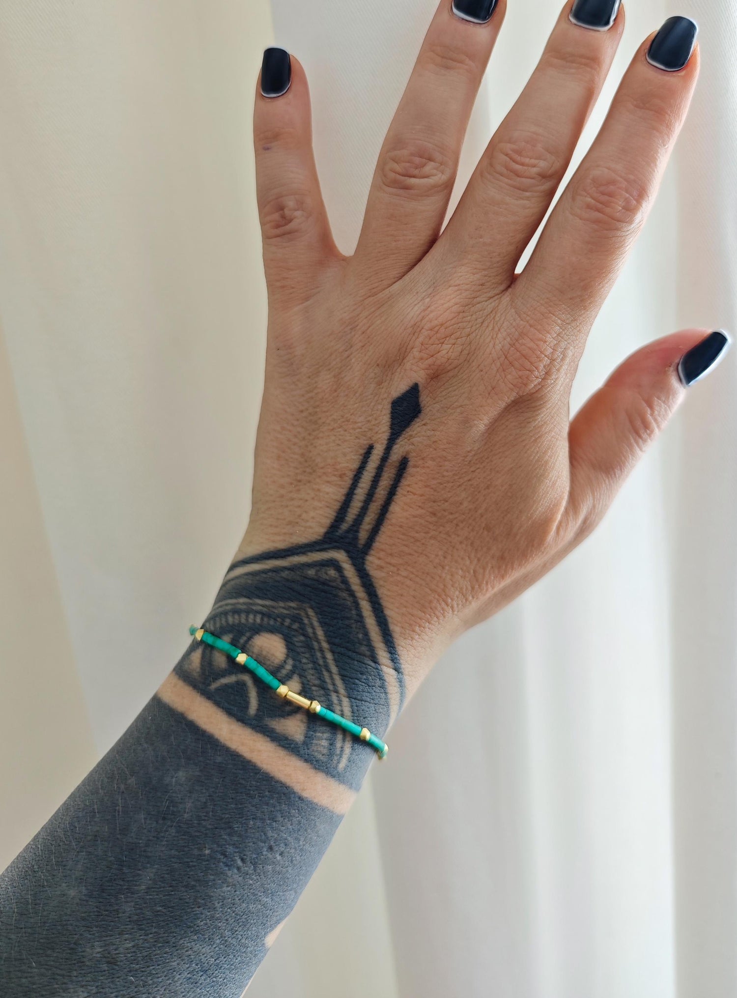 A Day At The Beach - handmade thin pearl bracelet with turquoise heishi beads and 18K gold plating