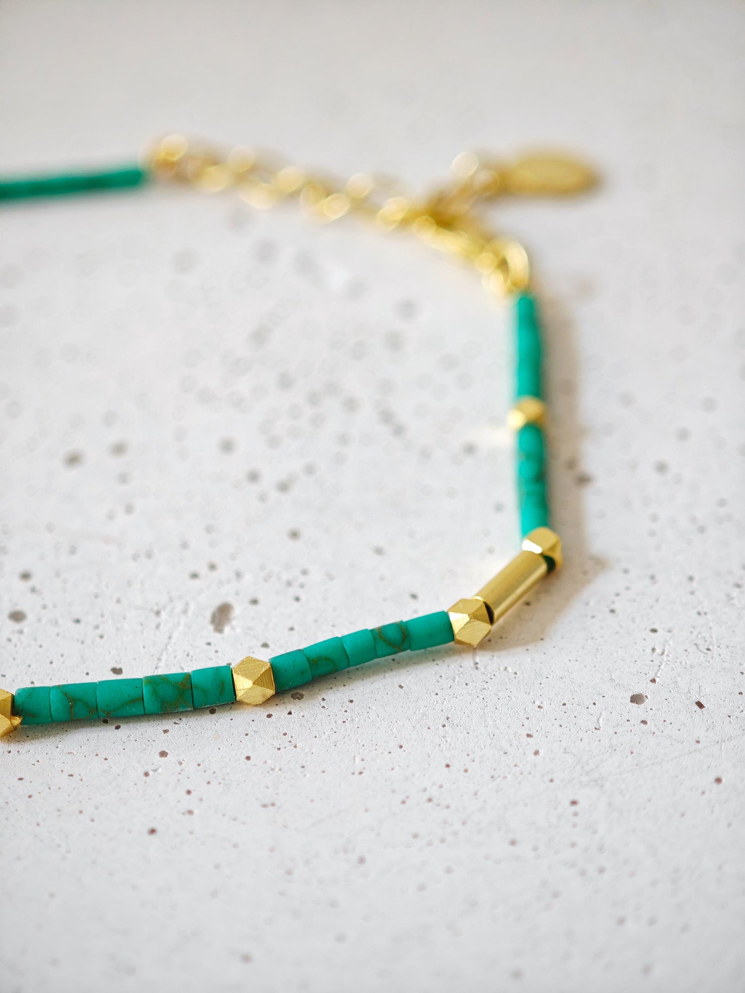 A Day At The Beach - handmade thin pearl bracelet with turquoise heishi beads and 18K gold plating