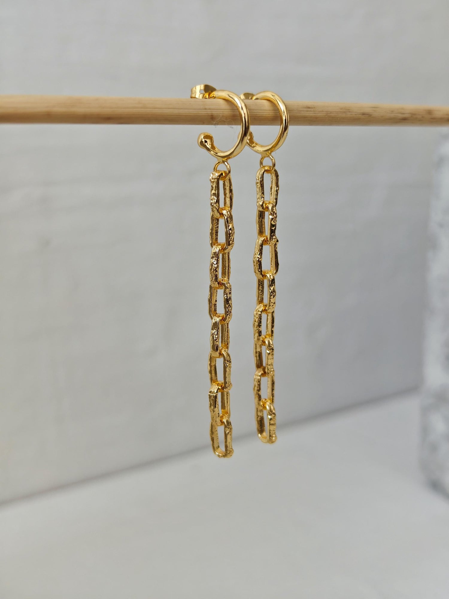 goldene Statement Chunky Kettenglieder Ohrringe mit 18K Vergoldung, Link Chain Creolen, Chain Ohrstecker gold