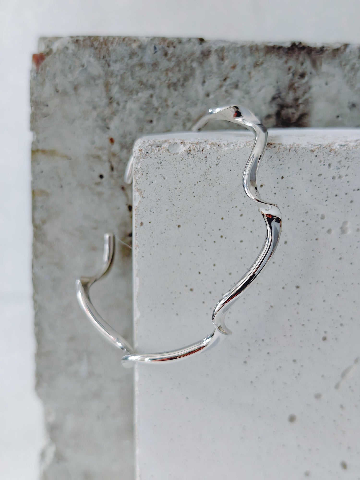 Wave bangle adjustable made of 925 silver, open bangle minimalist organic