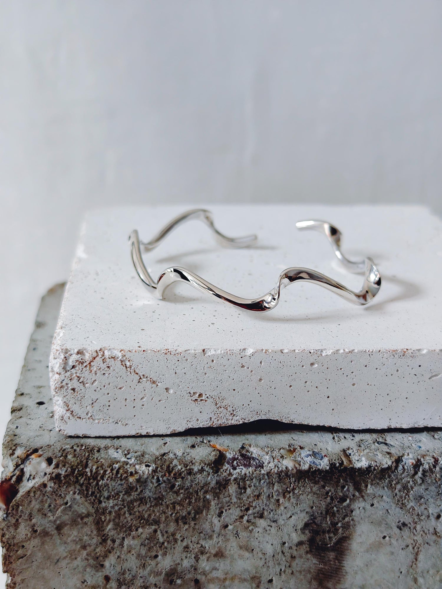 Wave bangle adjustable made of 925 silver, open bangle minimalist organic