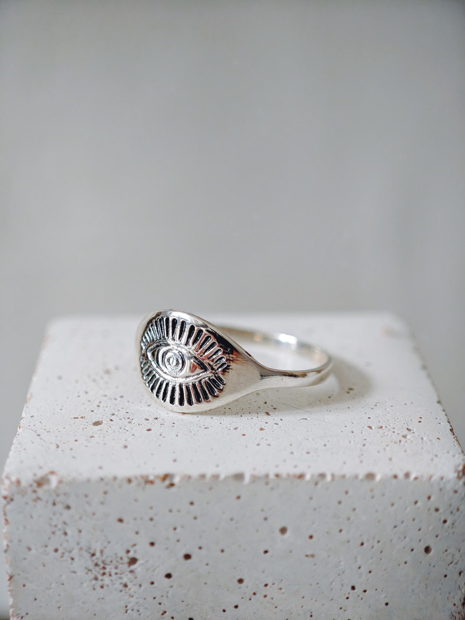 Ring with eye made of 925 silver, signet ring with protective symbol