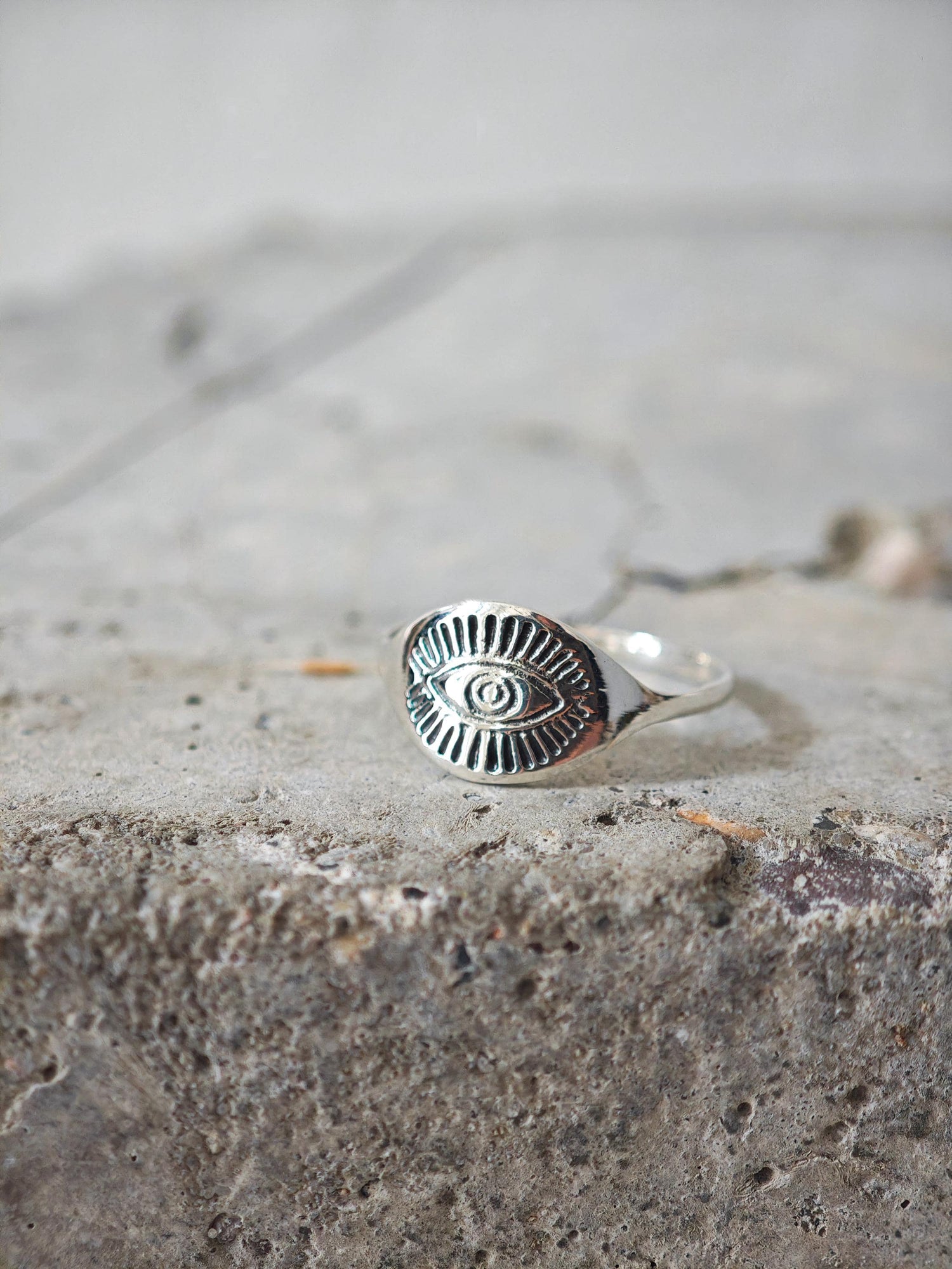 Ring with eye made of 925 silver, signet ring with protective symbol