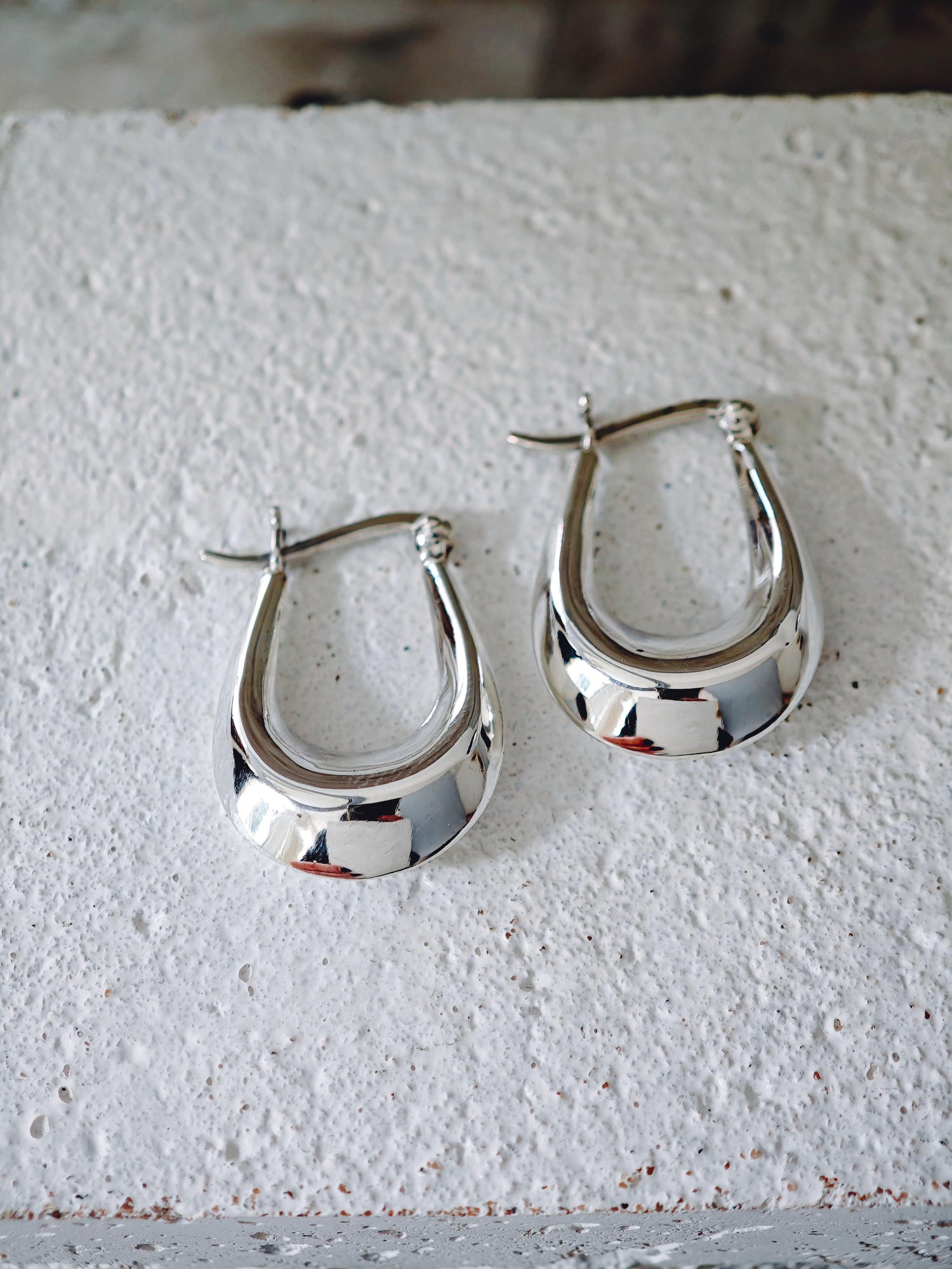 Wide small oval 925 silver hoop earrings 25 mm, drop earrings
