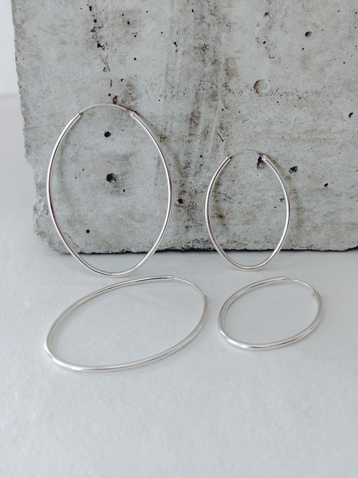 Oval hoop earrings made of 925 silver 45mm or 65mm, minimalist statement earrings oval