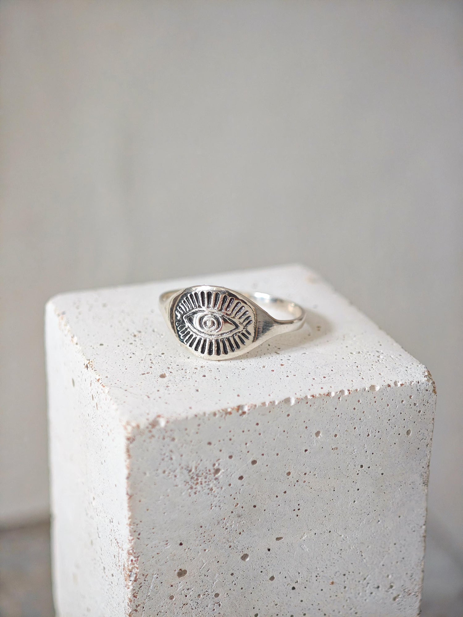 Ring with eye made of 925 silver, signet ring with protective symbol