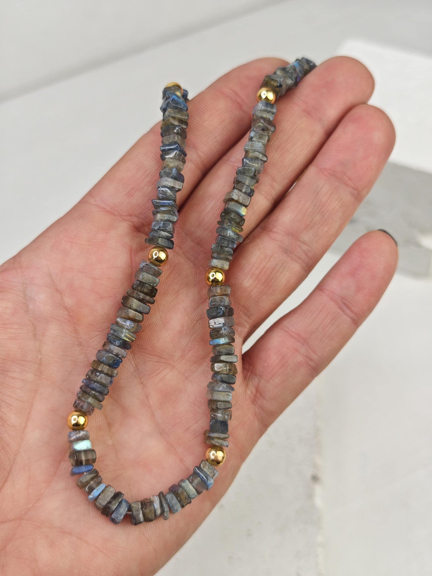 Northern Lights – Labradorite and gold-plated sterling silver necklace, pearl necklace