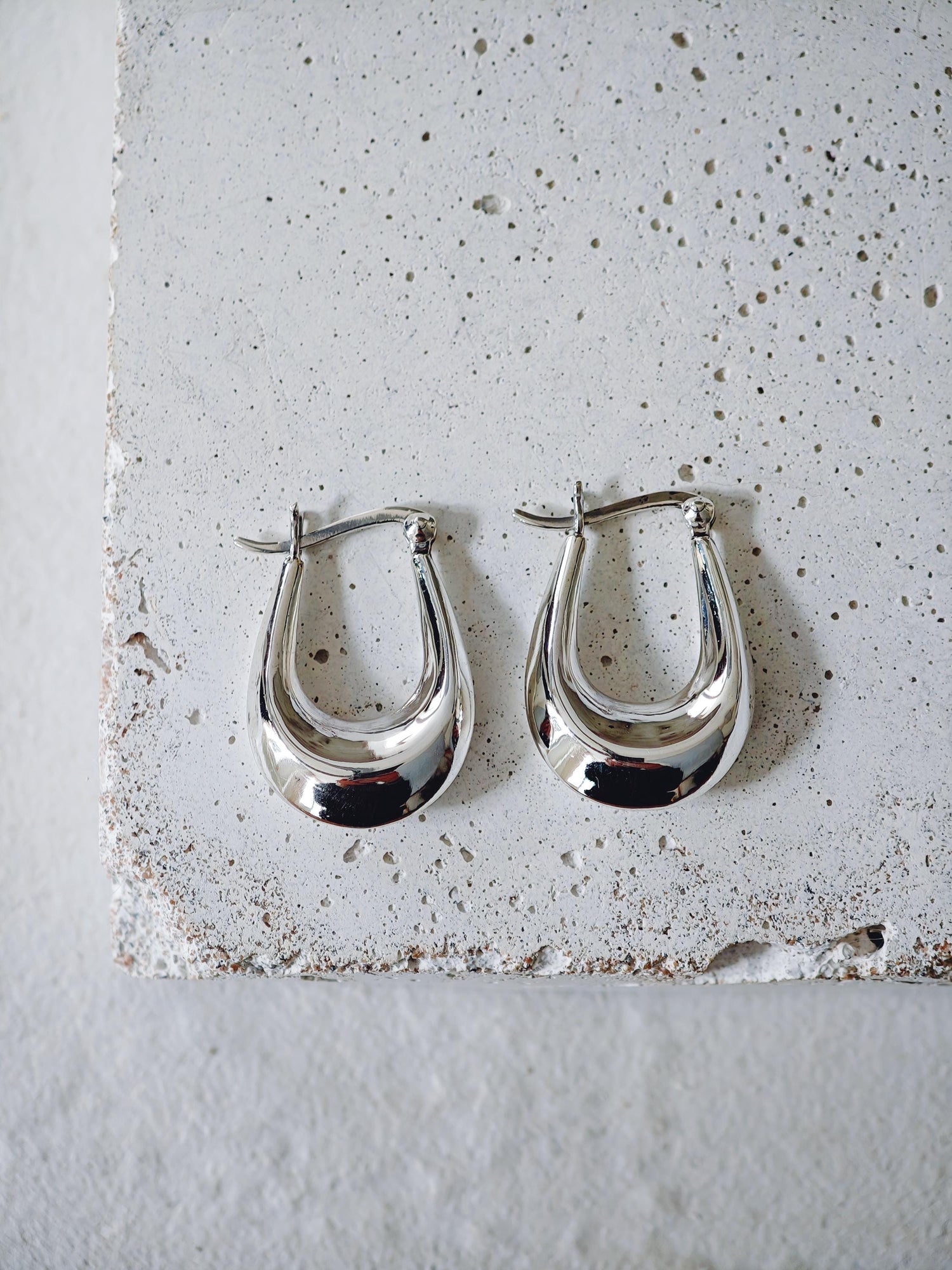 Wide small oval 925 silver hoop earrings 25 mm, drop earrings