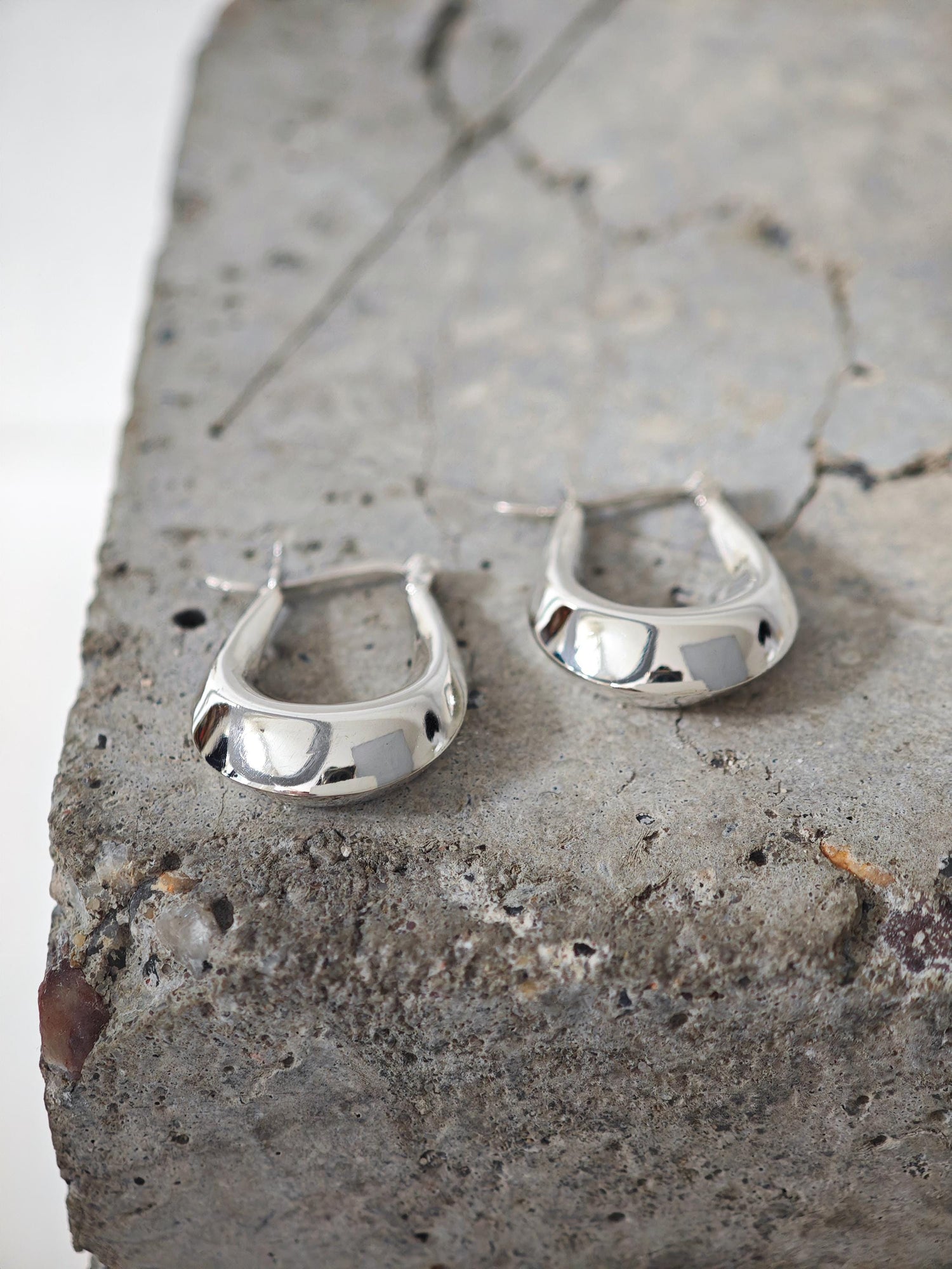 Wide small oval 925 silver hoop earrings 25 mm, drop earrings