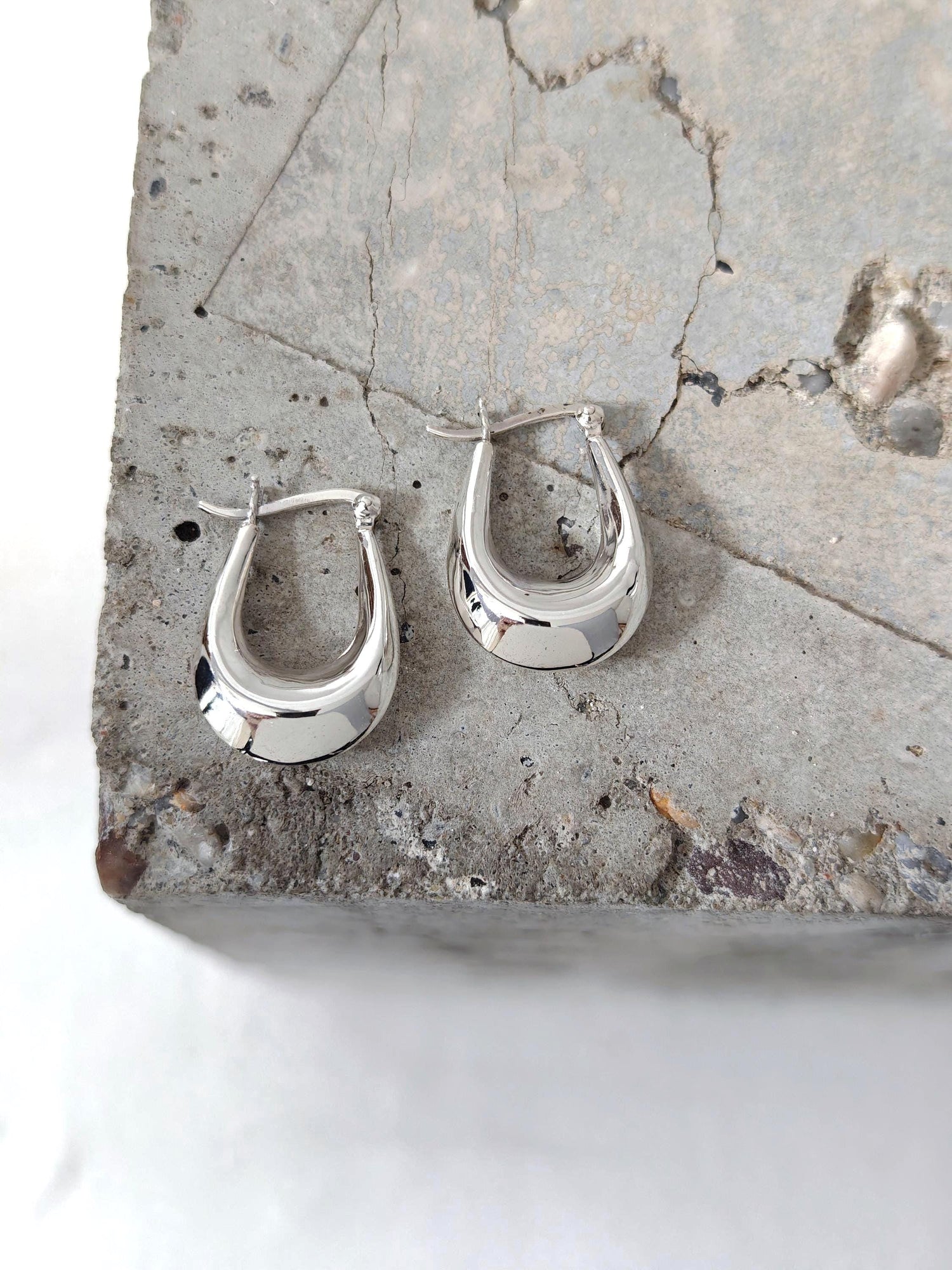 Wide small oval 925 silver hoop earrings 25 mm, drop earrings