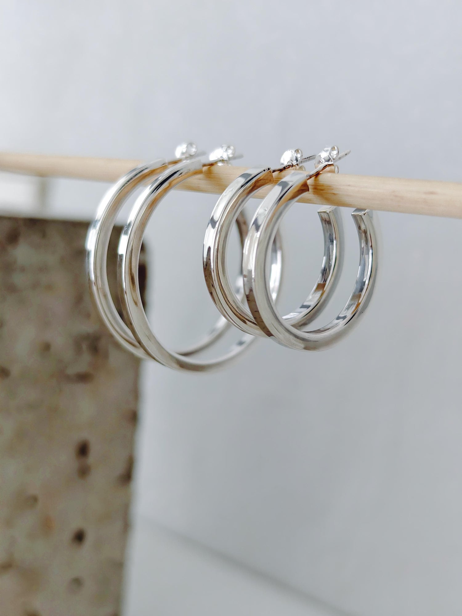 Wide chunky hoop earrings made of 925 silver 30mm or 40mm, square open hoop earrings