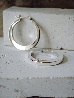 Medium Chunky Creolen 35mm aus 925 Silber, Breite Statement Hoops, handgefertigte Ohrringe - CocosyBerlin