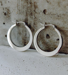 Medium Chunky Creolen 35mm aus 925 Silber, Breite Statement Hoops, handgefertigte Ohrringe - CocosyBerlin