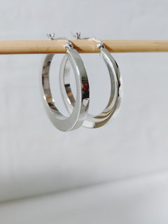 Medium Chunky Creolen 35mm aus 925 Silber, Breite Statement Hoops, handgefertigte Ohrringe - CocosyBerlin