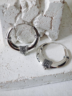 Boho Halbmond Creolen aus 925 Silber, Chunky Sterling Silber Hoop Ohrringe 40 mm, Ethno breite Creolen - CocosyBerlin