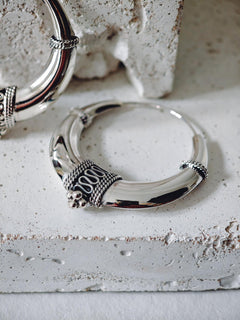 Boho Halbmond Creolen aus 925 Silber, Chunky Sterling Silber Hoop Ohrringe 40 mm, Ethno breite Creolen - CocosyBerlin
