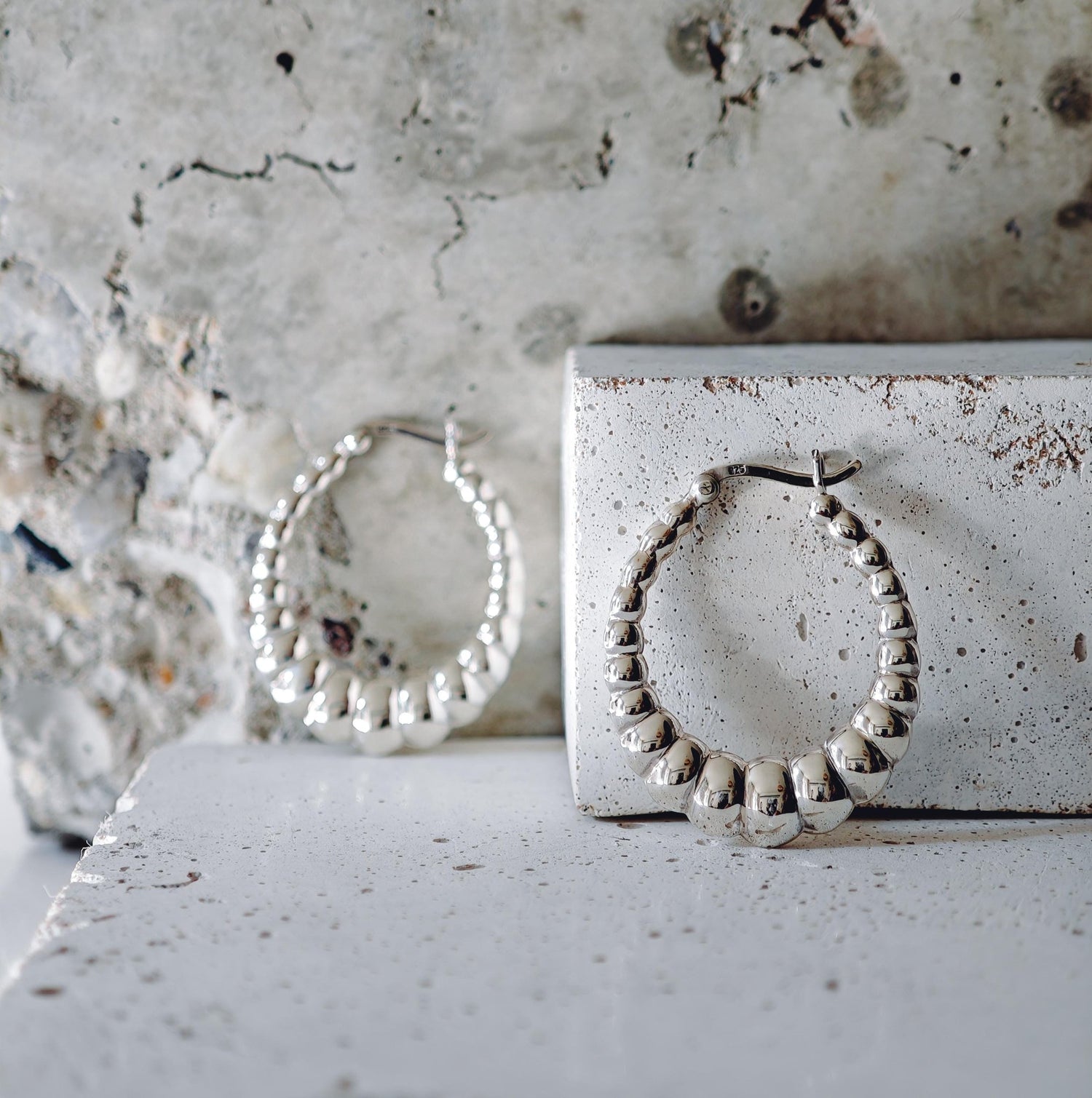 Statement ovale Creolen 925 Silber, Muschel Design Ohrringe, Chunky Shrimp Hoop Ohrringe minimalistisch - CocosyBerlin