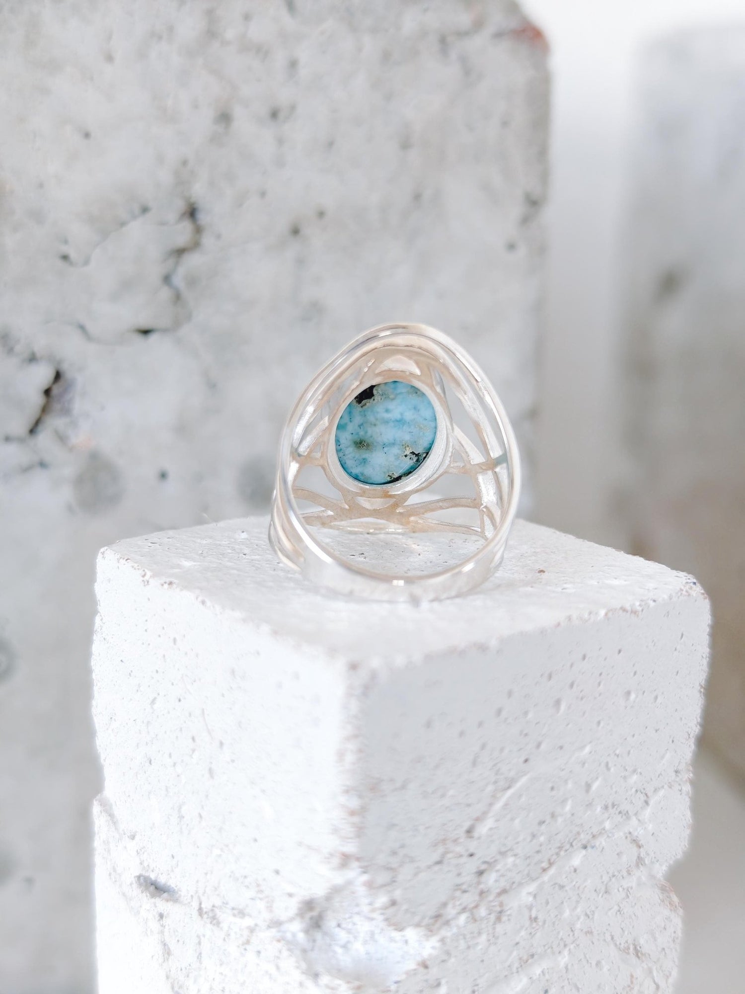 Larimar Ring 925 Silber, Statement Silberring mit Larimar Stein, Boho Sommer Ring - CocosyBerlin