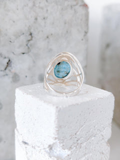 Larimar Ring 925 Silber, Statement Silberring mit Larimar Stein, Boho Sommer Ring - CocosyBerlin