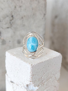 Larimar Ring 925 Silber, Statement Silberring mit Larimar Stein, Boho Sommer Ring - CocosyBerlin