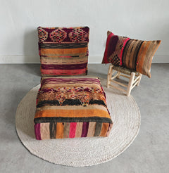 Marokkanischer Vintage Pouf, Berber Bodenkissen, Boho Sitzkissen aus Wolle, handarbeit - CocosyBerlin