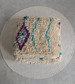 Beni Ourain Pouf aus Wolle, Handgemachtes Bodenkissen Marokko, Türkis Lila Boho Pouf - CocosyBerlin