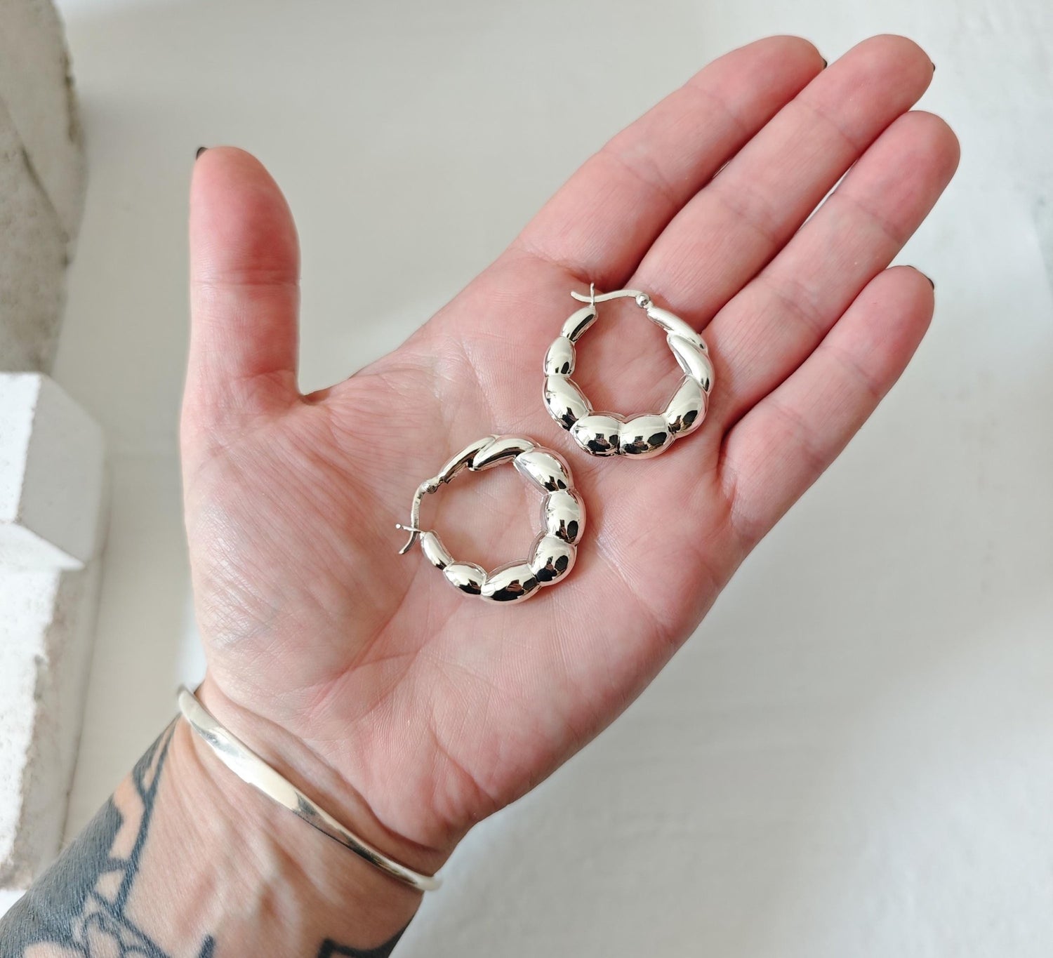 Silber Creolen, Chunky Puffy Hoops, Statement Ohrringe aus 925 Silber - CocosyBerlin
