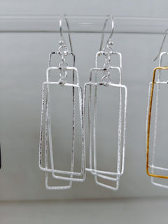 Silber 925 Ohrringe Geometrisch Rechteckig , Minimalistische Statement Hängeohrringe, Schwarz Rhodiniert & 18k Vergoldet - CocosyBerlin