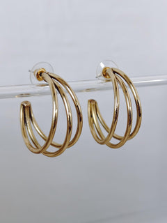 Triple Ohrringe aus Messing gold, Boho Statement Triple Creolen, Ohrstecker Hoops - CocosyBerlin