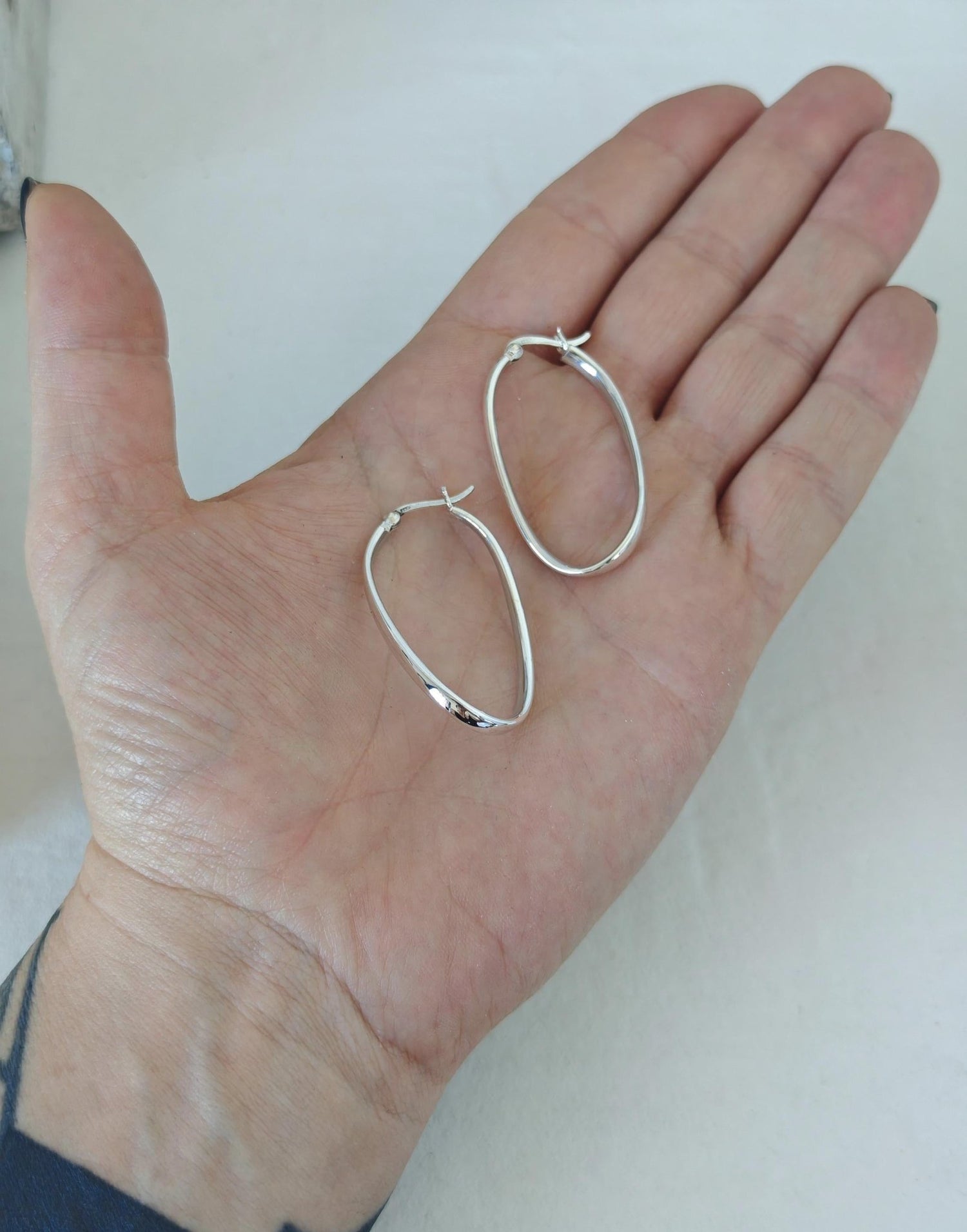 Lange Flache Ovale Twisted Creolen aus 925 Silber, breite geschwungene gedrehte Ohrringe, Creolen 42mm