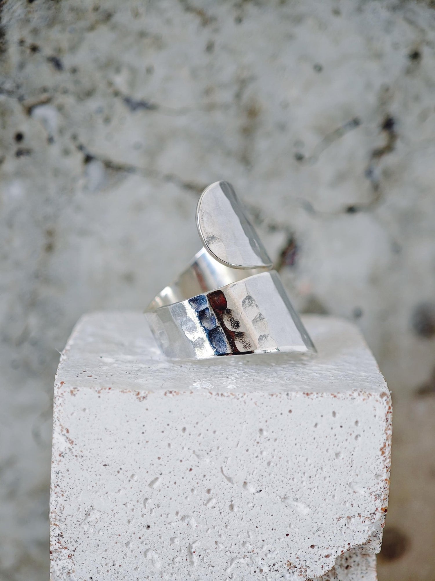 925 Silber Wickelring, Gehämmerter Statement Ring, Hammered Wrap Ring