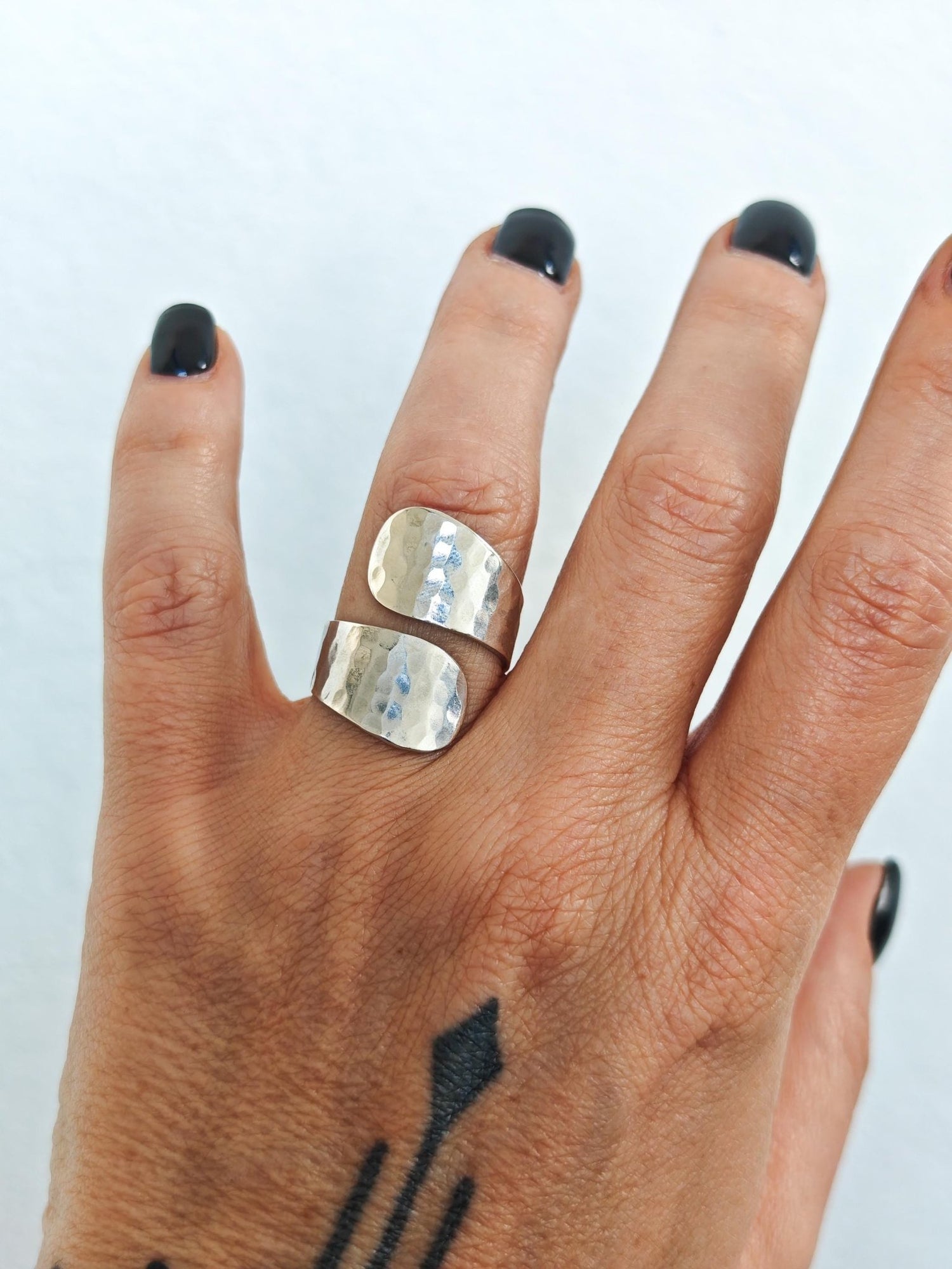 925 Silber Wickelring, Gehämmerter Statement Ring, Hammered Wrap Ring