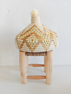 Großer Korb mit Deckel, Tajine Aufbewahrungskorb aus Marokko weiss creme und gold, Moroccan Tajine Basket - CocosyBerlin
