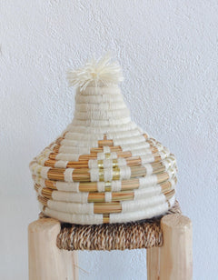 Korb mit Deckel, Tajine Aufbewahrungskorb aus Marokko weiss creme und gold, Moroccan Tajine Basket - CocosyBerlin