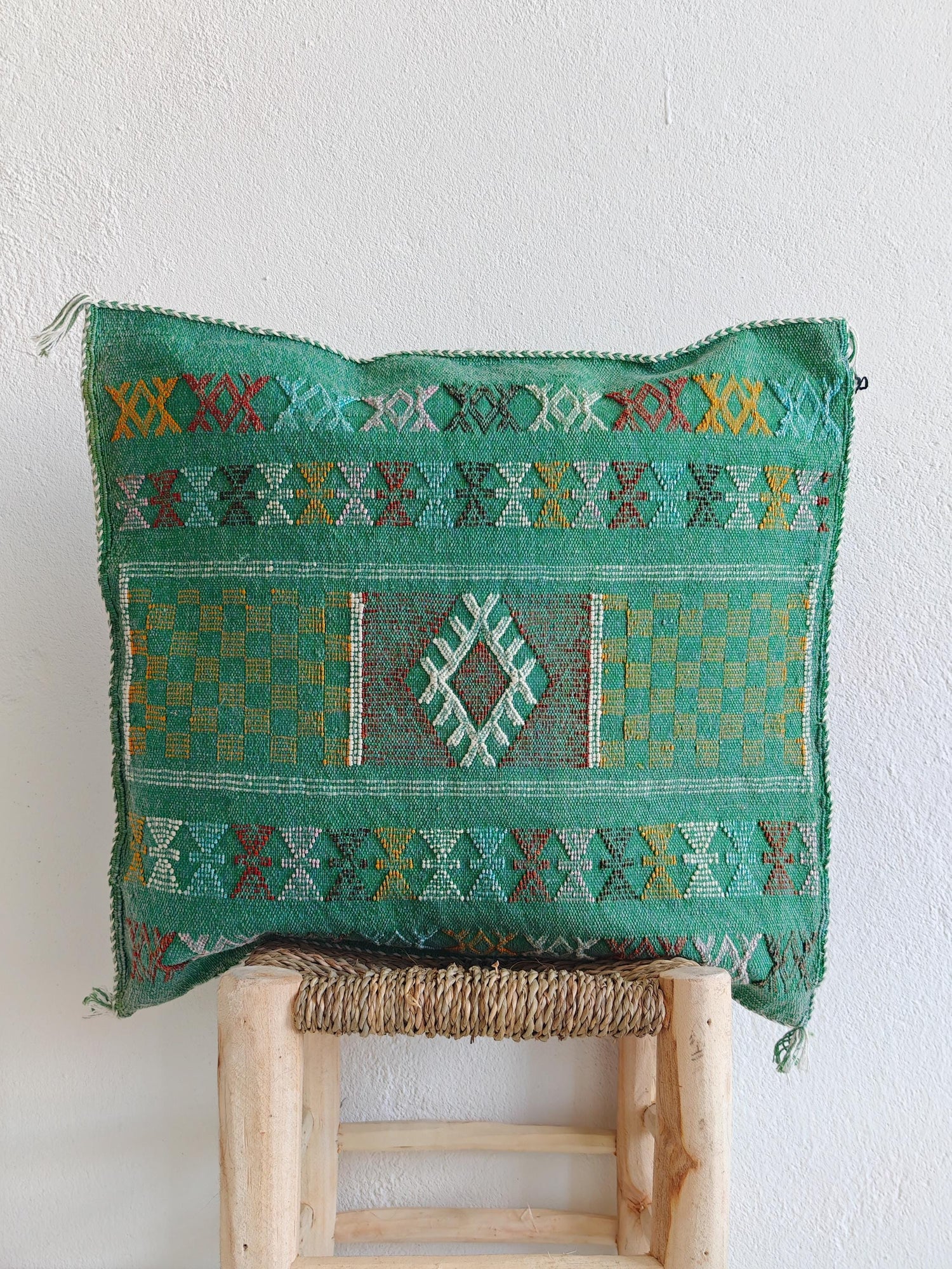 Sabra Kissenbezug aus Marrakesh, Boho Marokkanische Kissenhülle, Sabra Silk Cushion Cover - Limited Green Edition