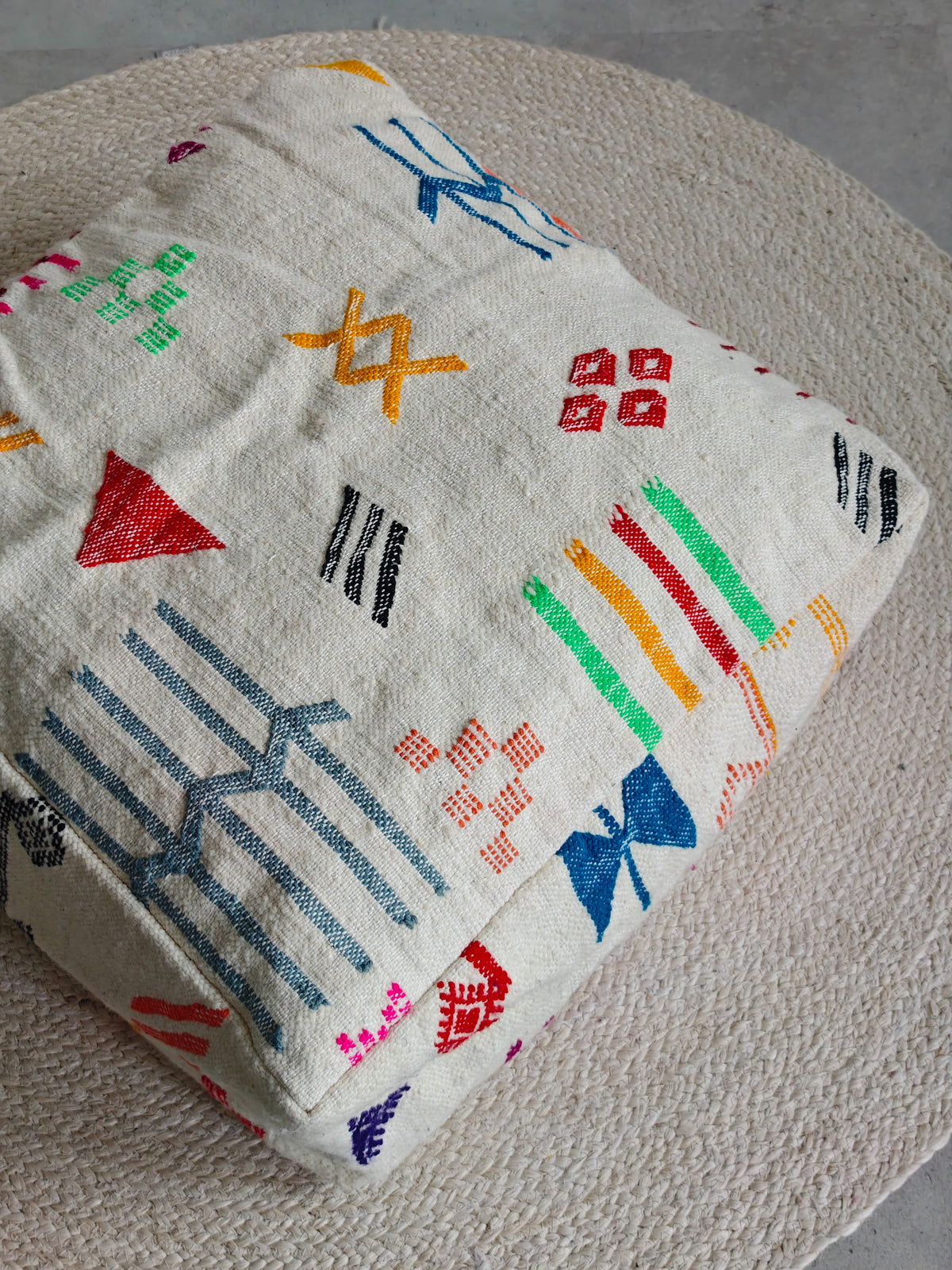 Pouf aus Wolle quadratisch und bunt, Kelim Bodenkissen, Handarbeit (Kopie)