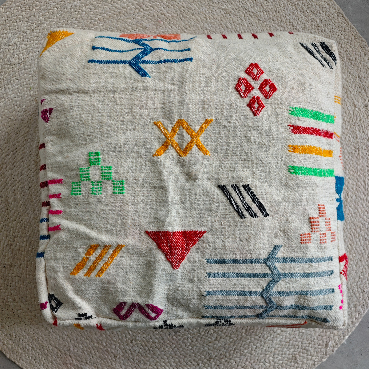 Pouf aus Wolle quadratisch und bunt, Kelim Bodenkissen, Handarbeit (Kopie)
