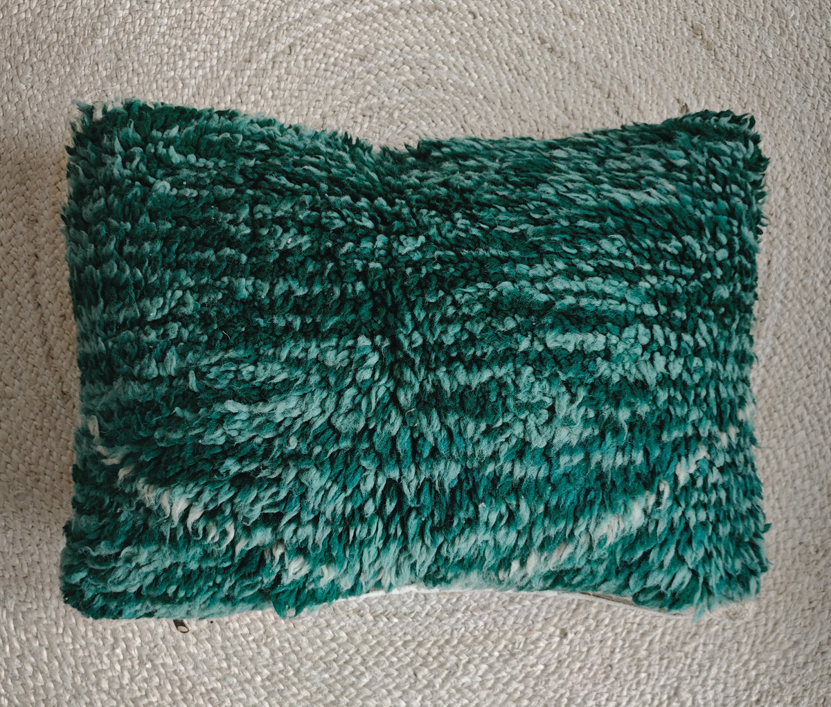 Beni Ourain Pouf aus Marokko, Bodenkissen Beige / Grün, 100% Handarbeit, Uniquat