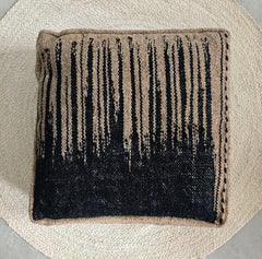 Moderner Pouf Schwarz Natur, Handgefertigtes Bodenkissen Marokko, Cocosy Premium Collection - CocosyBerlin