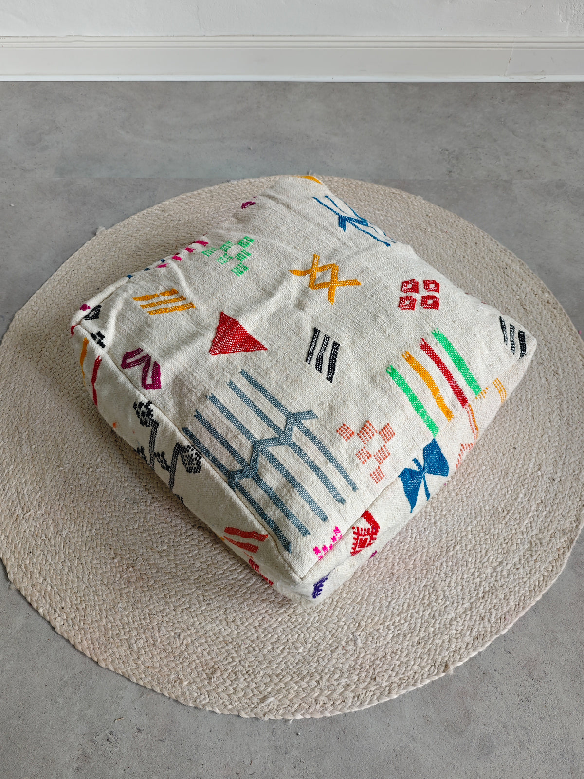 Pouf aus Wolle quadratisch und bunt, Kelim Bodenkissen, Handarbeit (Kopie)