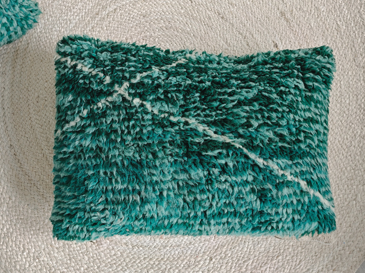 Beni Ourain Pouf aus Marokko, Bodenkissen Beige / Grün, 100% Handarbeit, Uniquat