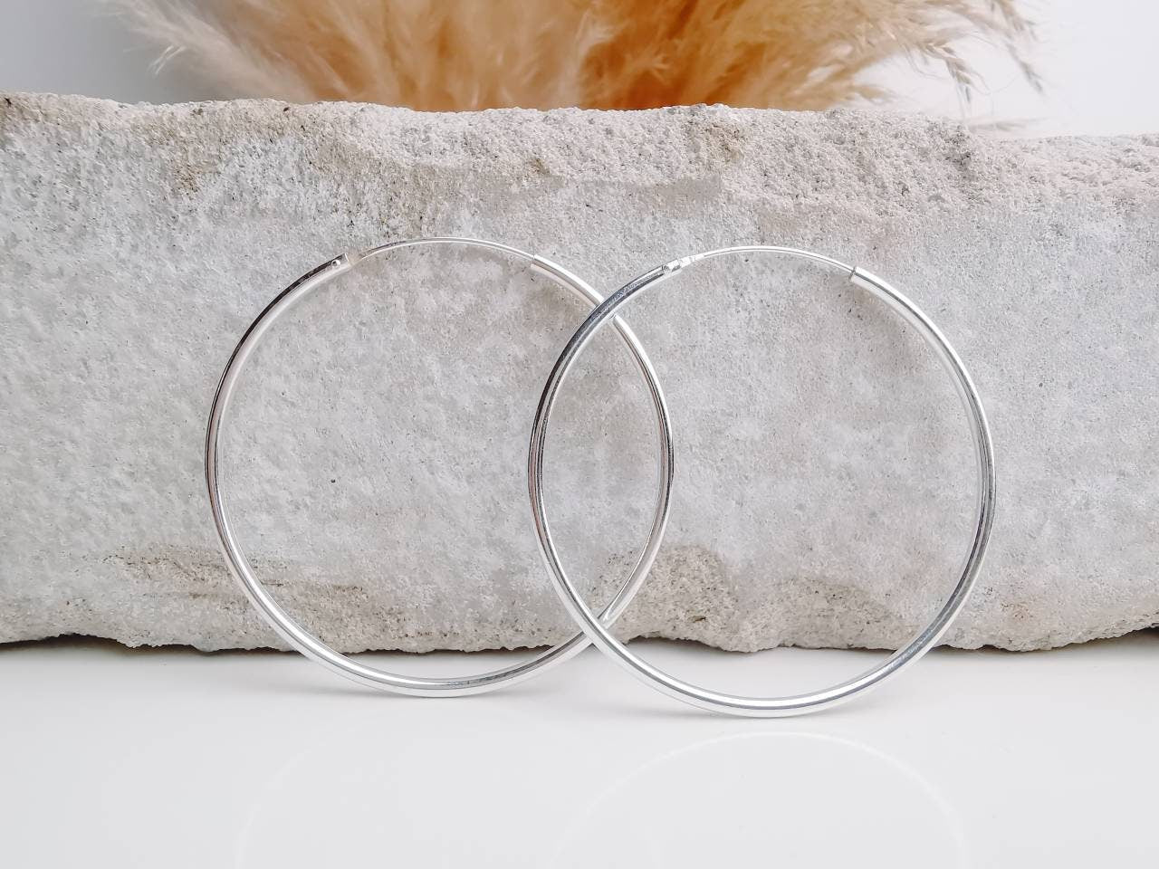 Large Sterling Silver 925 Hoop Earrings 50mm x 2mm, Lightweight Hoop Earrings, Minimalist Earrings, Silver Hoop Hoops 5 cm