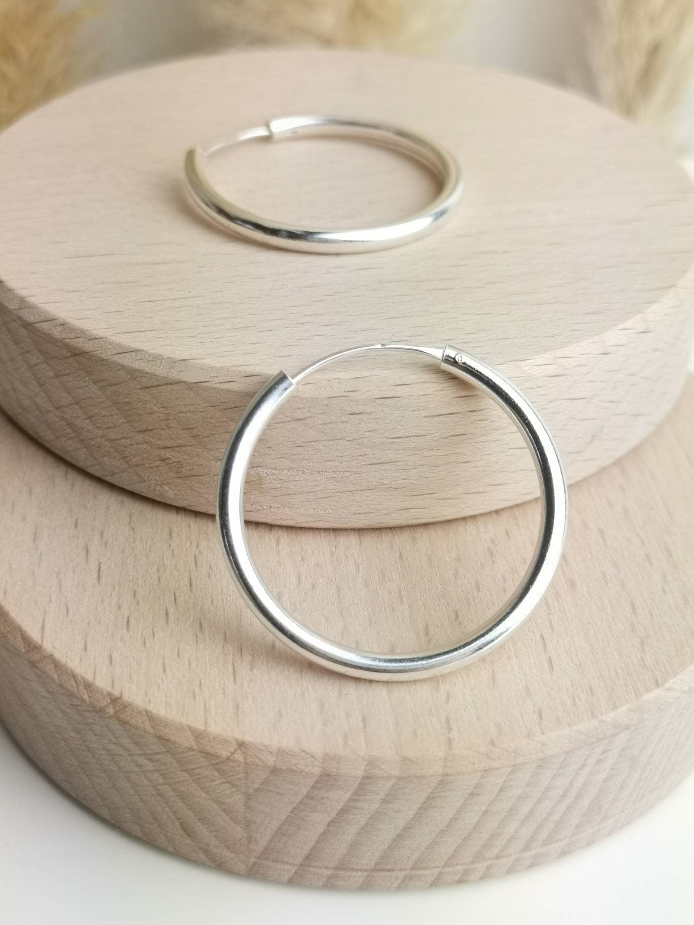 Boucles d'oreilles créoles larges et légères en argent sterling 925 de 35 mm de large, créoles moyennes minimalistes, style hippie gitan, créoles en argent, créoles