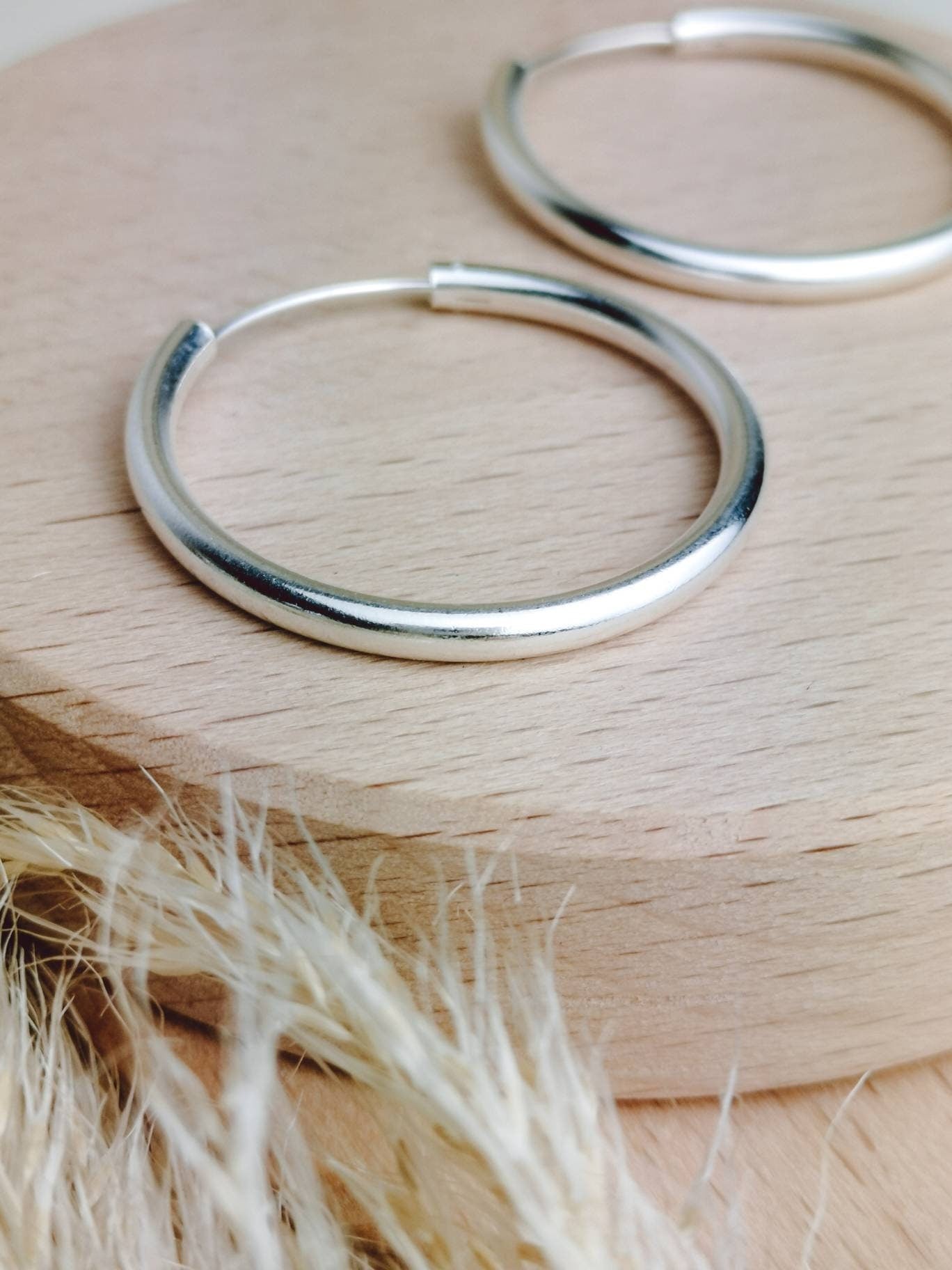 Boucles d'oreilles créoles larges et légères en argent sterling 925 de 35 mm de large, créoles moyennes minimalistes, style hippie gitan, créoles en argent, créoles